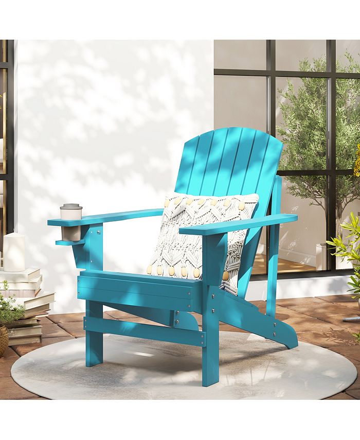 Outsunny Wooden Adirondack Chair, Outdoor Patio Lawn Chair with Cup