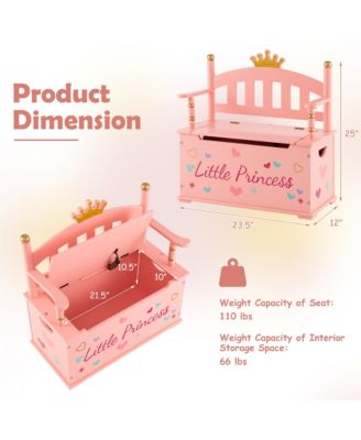 Kids Princess Wooden Bench Seat Toy Box Storage Organizer Children Playroom