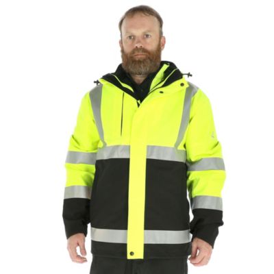 Men's HiVis 3-in-1 Rainwear Jacket - High Visibility, Waterproof, Breathable, Reflective Safety Coat with Removable Liner