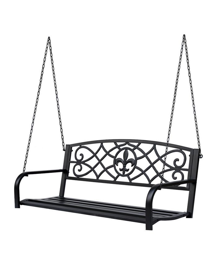 Outsunny 2 Person Porch Swing Hanging Steel Patio Swing Outdoor Swing Bench With Fleur De Lis 