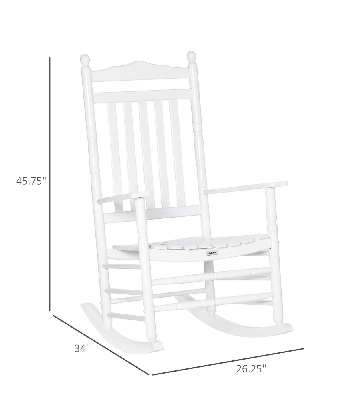 Outsunny Traditional Wooden High-Back Rocking Chair for Porch, Indoor/Outdoor,- White