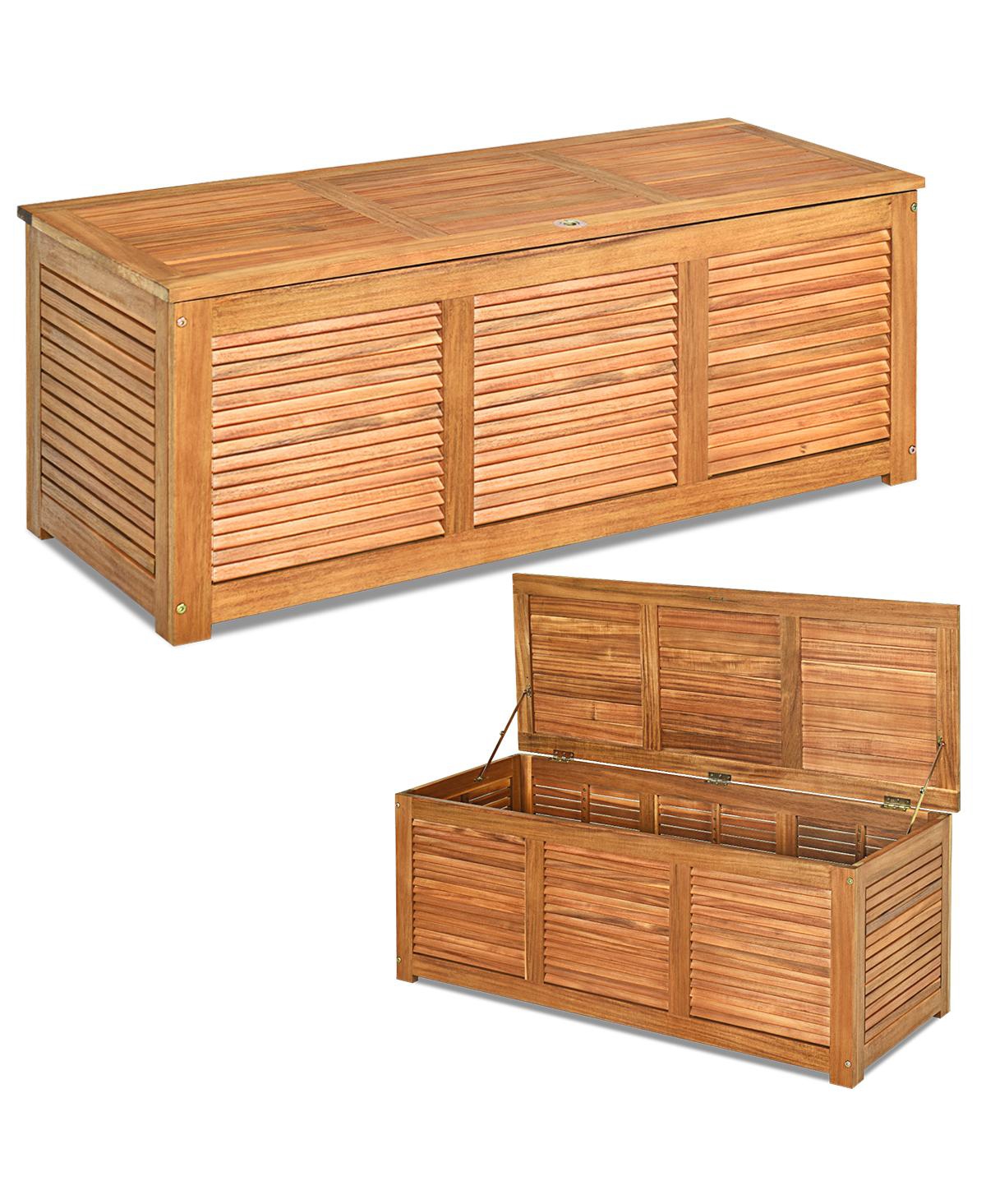 46 Gallon Deck Storage Acacia Wood Organization Toys Cushions Tools - Brown
