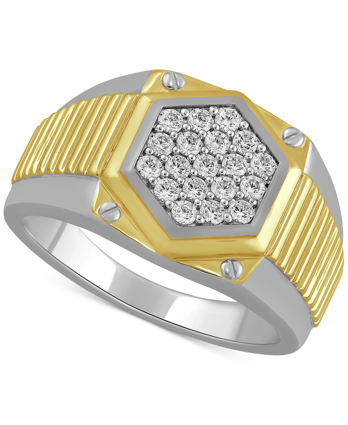 Macy's Men's Diamond Cluster Statement Ring (1/2 Ct. T.w.) In Sterling Silver & 18k Gold-plate In Gold Over Silver