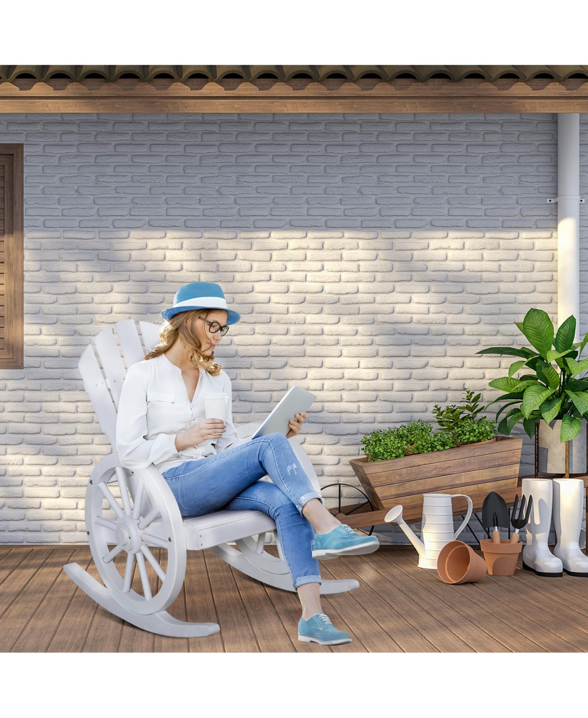 Outsunny Adirondack Rocking Chair with Slatted Design