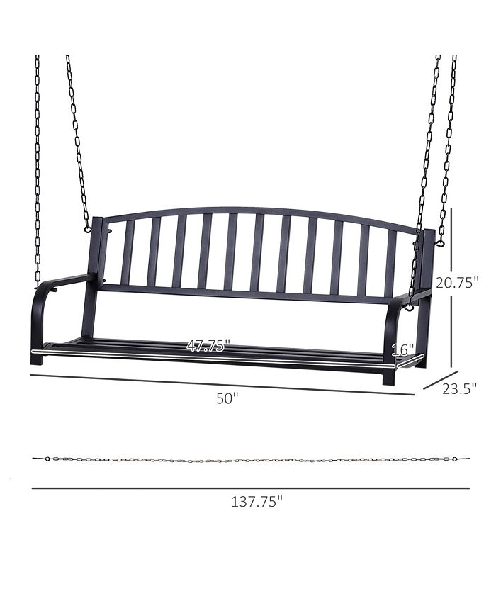 Outsunny 2 Person Front Porch Swing Patio Swing Bench, Outdoor Steel