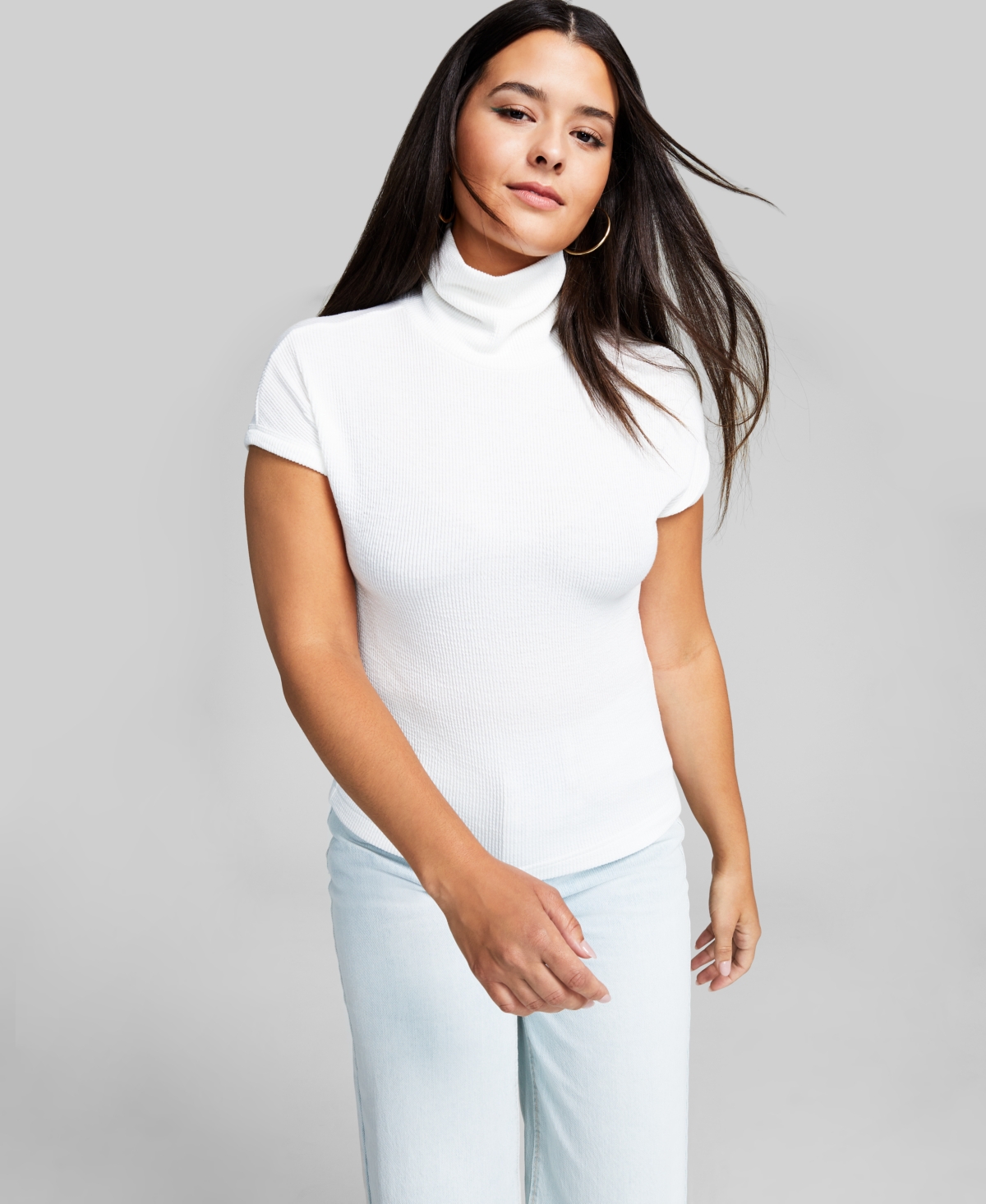 And Now This Women's Ribbed Cap-sleeve Turtleneck Top In White