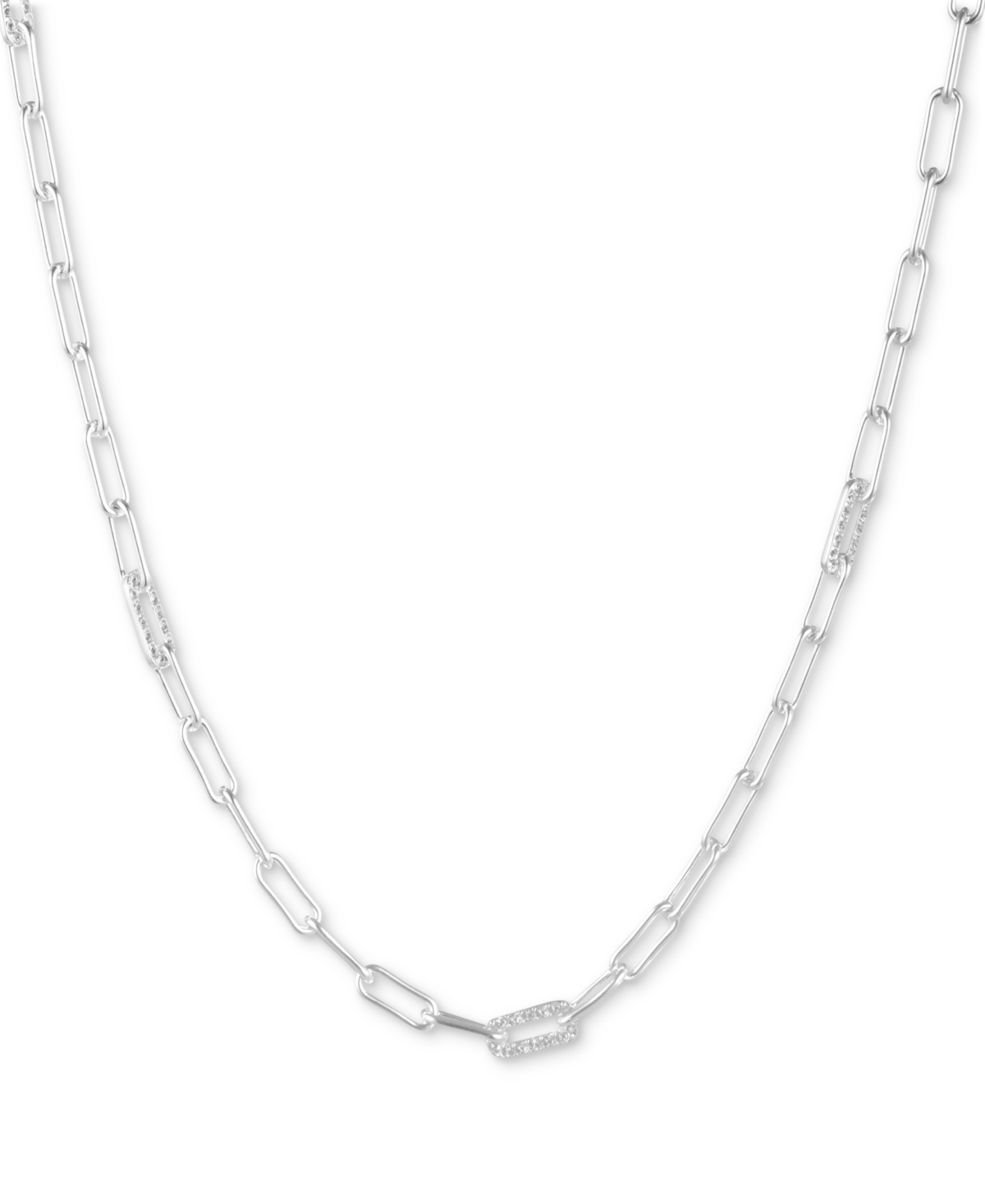 Lauren Ralph Lauren Crystal Pave Open Link Collar Necklace In Sterling Silver, 15" + 3" Extender