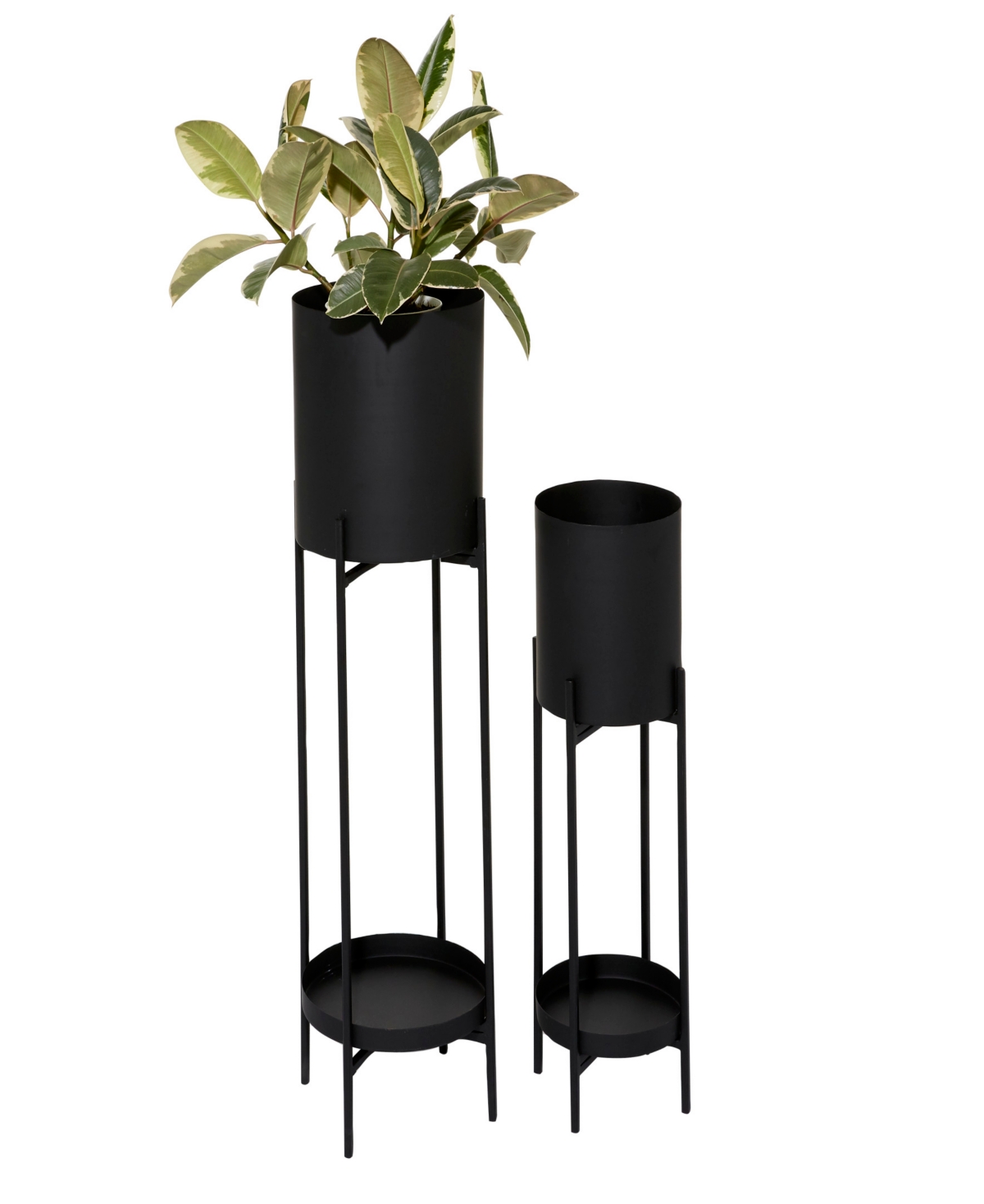 Black Metal Indoor Outdoor Planter with Removable Stand Set of 2 - Black