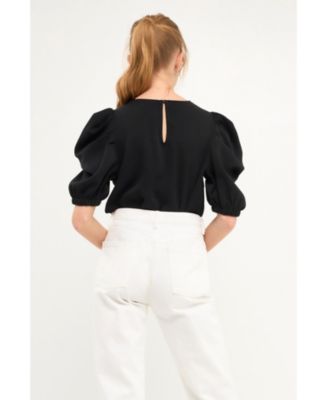 Women's Pleated Puff Sleeve Top