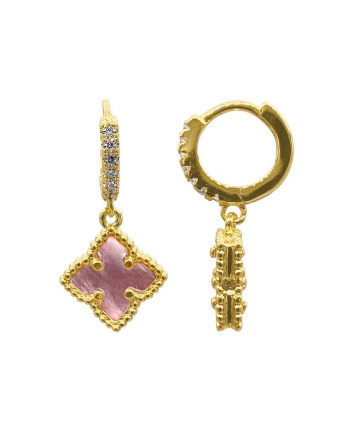 Shop Adornia 14k Gold Plated Floral Dangle Hoops Pink Imitation Mother Of Pearl Earrings