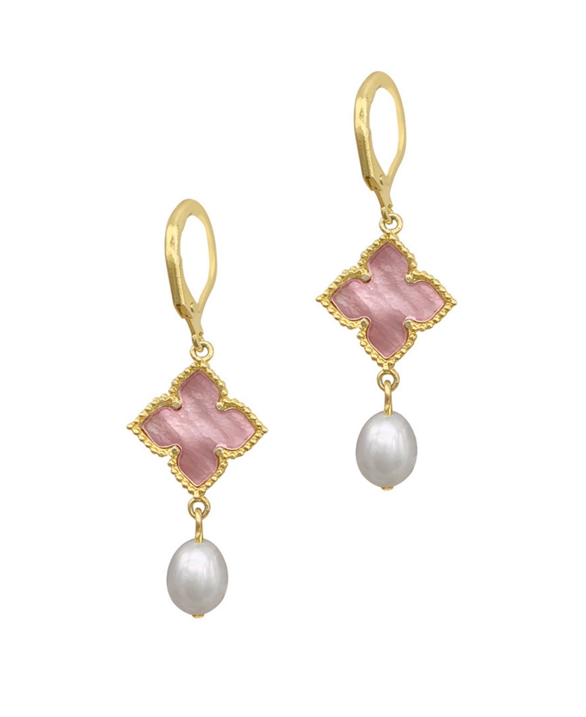 Shop Adornia 14k Gold Plated Floral And Pearl Drop Earrings Pink Imitation Mother Of Pearl