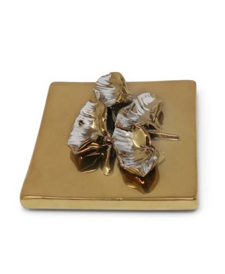 Square Decorative Box with Flower Design on the Lid, 4" L