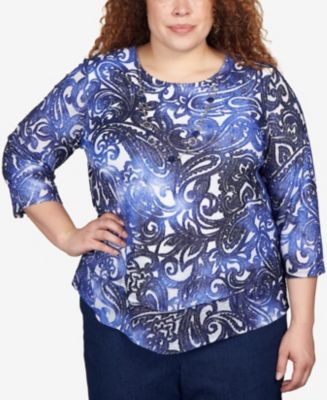 Alfred Dunner Daisy Pointed Hem Top with Necklace - Plus main image 1