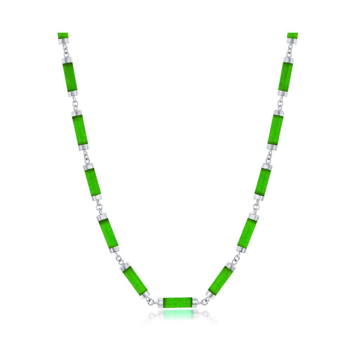 Sterling Silver Jade Linked Bars Necklace - Green