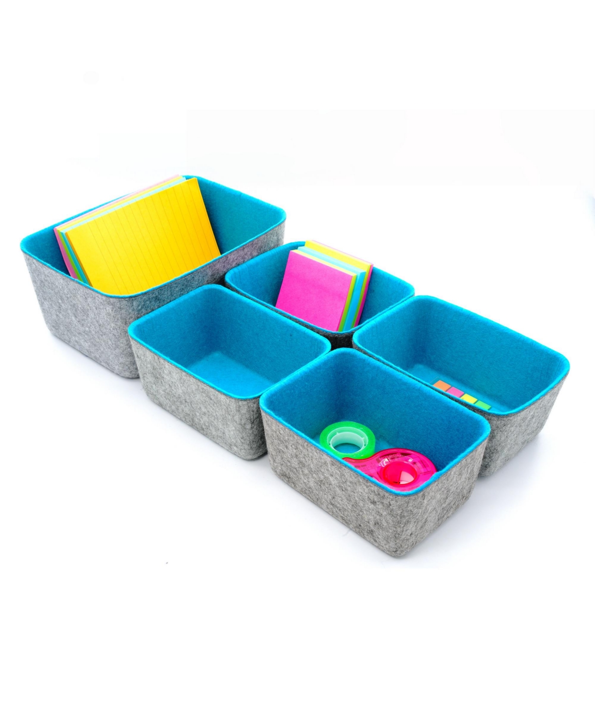 Shop Welaxy Felt 5 Piece Drawer Organizer Bin Set In Turquoise