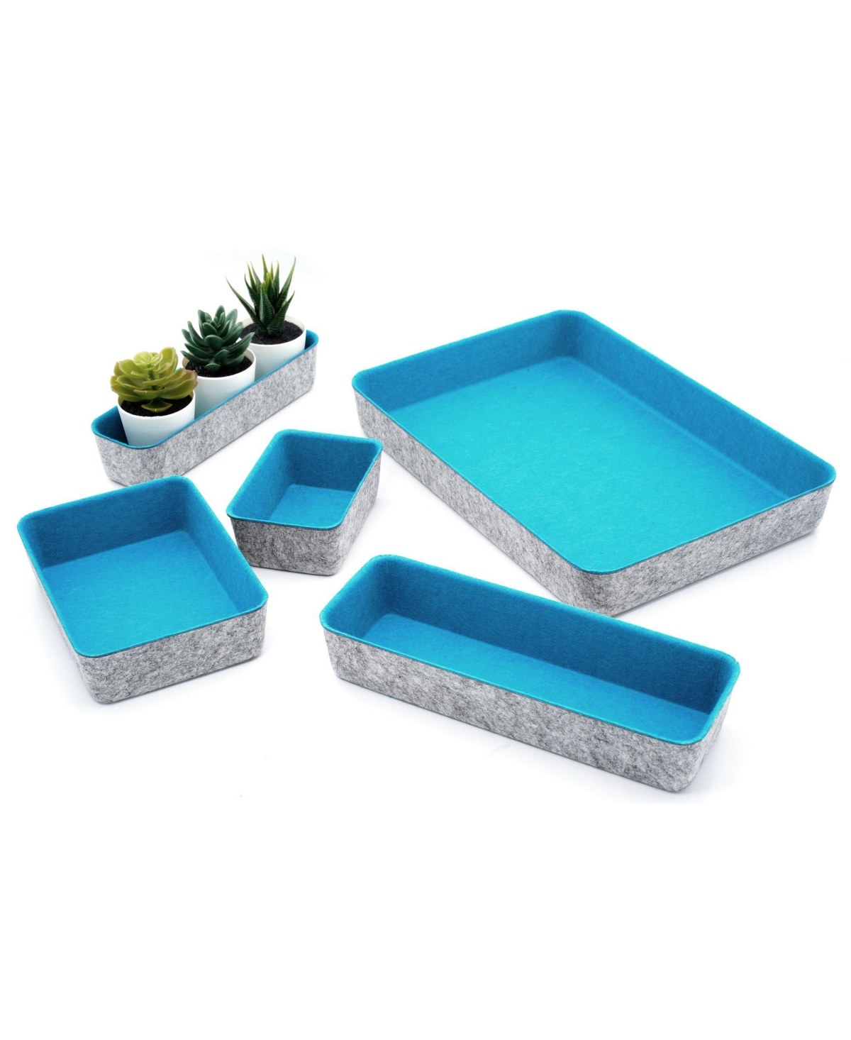 Shop Welaxy Felt 5 Piece Desk And Drawer Organizer Tray Set In Turquoise