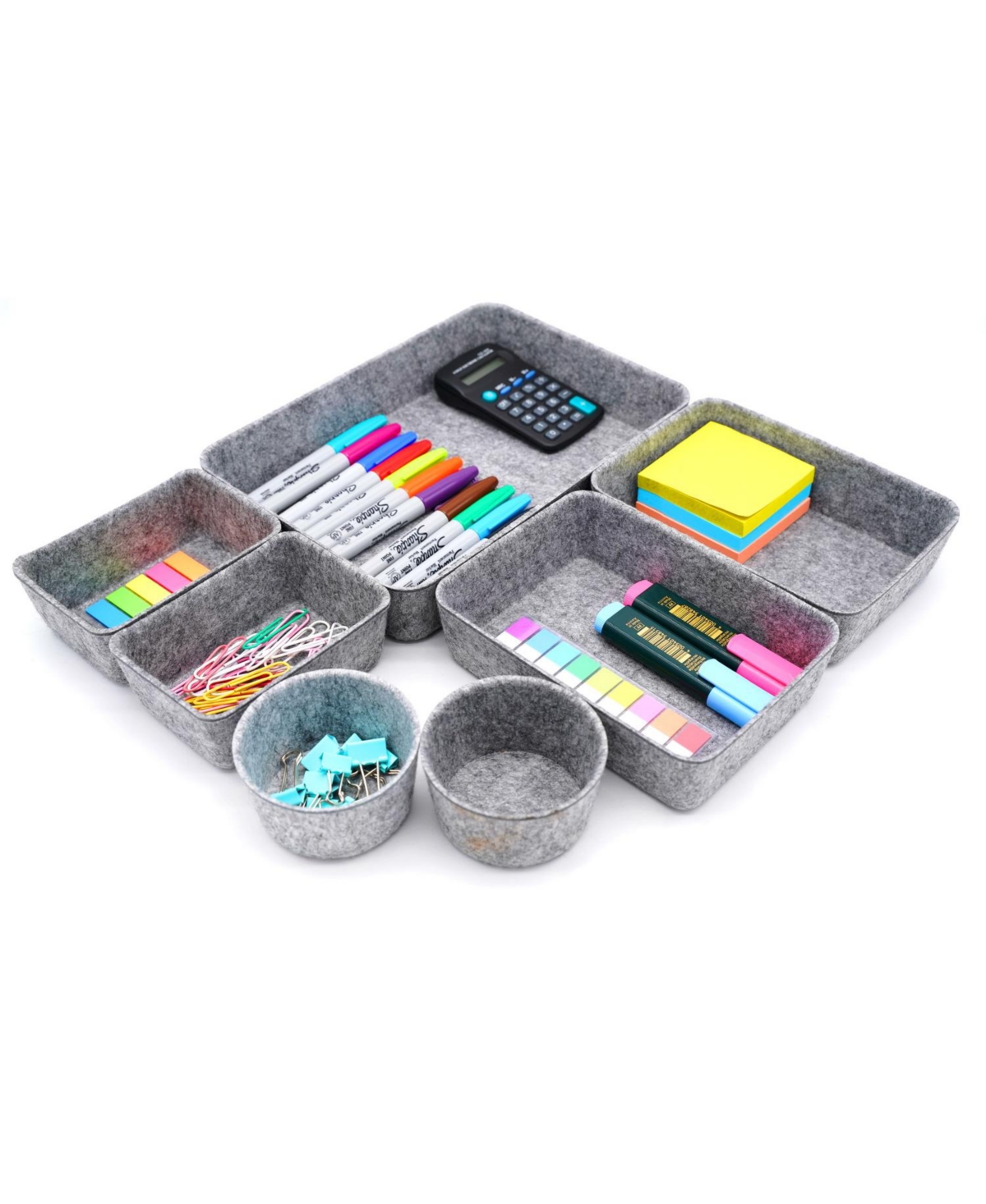 Shop Welaxy 7 Piece Felt Drawer Organizer Set With Round Cups And Trays In Gray