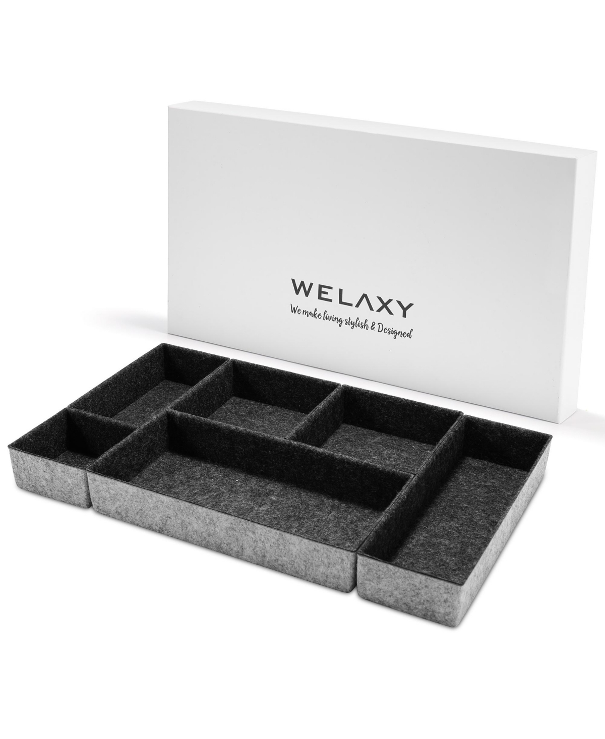Deluxe 6 Piece Rectangular Organizer Bin Gift Boxed Set - Charcoal