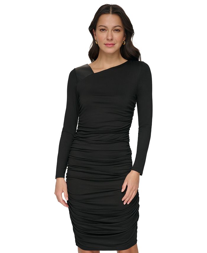 DKNY Women's Ruched Asymmetric-Neck Dress - Macy's