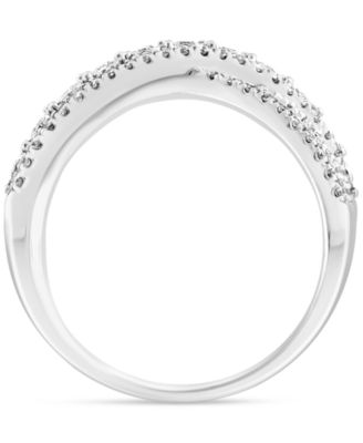 EFFY&reg; Diamond Round & Baguette Crossover Statement Ring in White Gold (3/4 ct. t.w.) (Also available in 14k Gold)