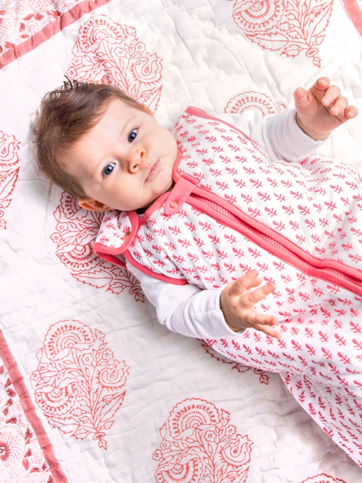 Malabar Baby Baby Certified Organic Block-Printed Handmade Quilted Winter Weight Wearable Blanket Sleeping Bag,Extra Large (36-48M) - Pink