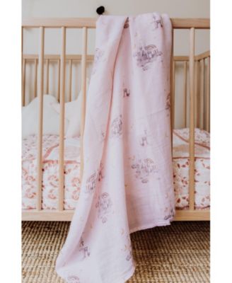 GOTS Certified Organic Cotton Muslin Swaddle, Pink Castle