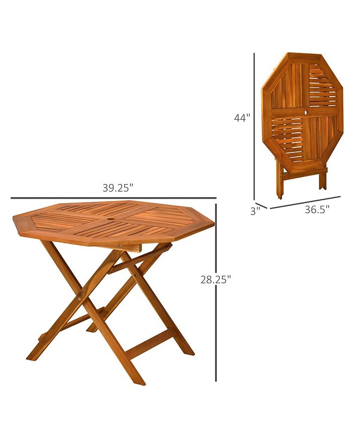 Outsunny 39" Acacia Wood Outdoor Dining Table, Octagon Patio Table with Umbrella Hole, Teak Macy's