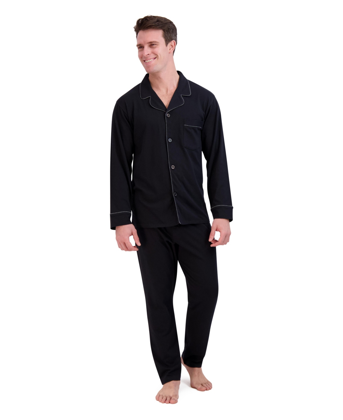 Hanes Men's Big And Tall Cotton Modal Knit Pajama, 2 Piece Set In Black