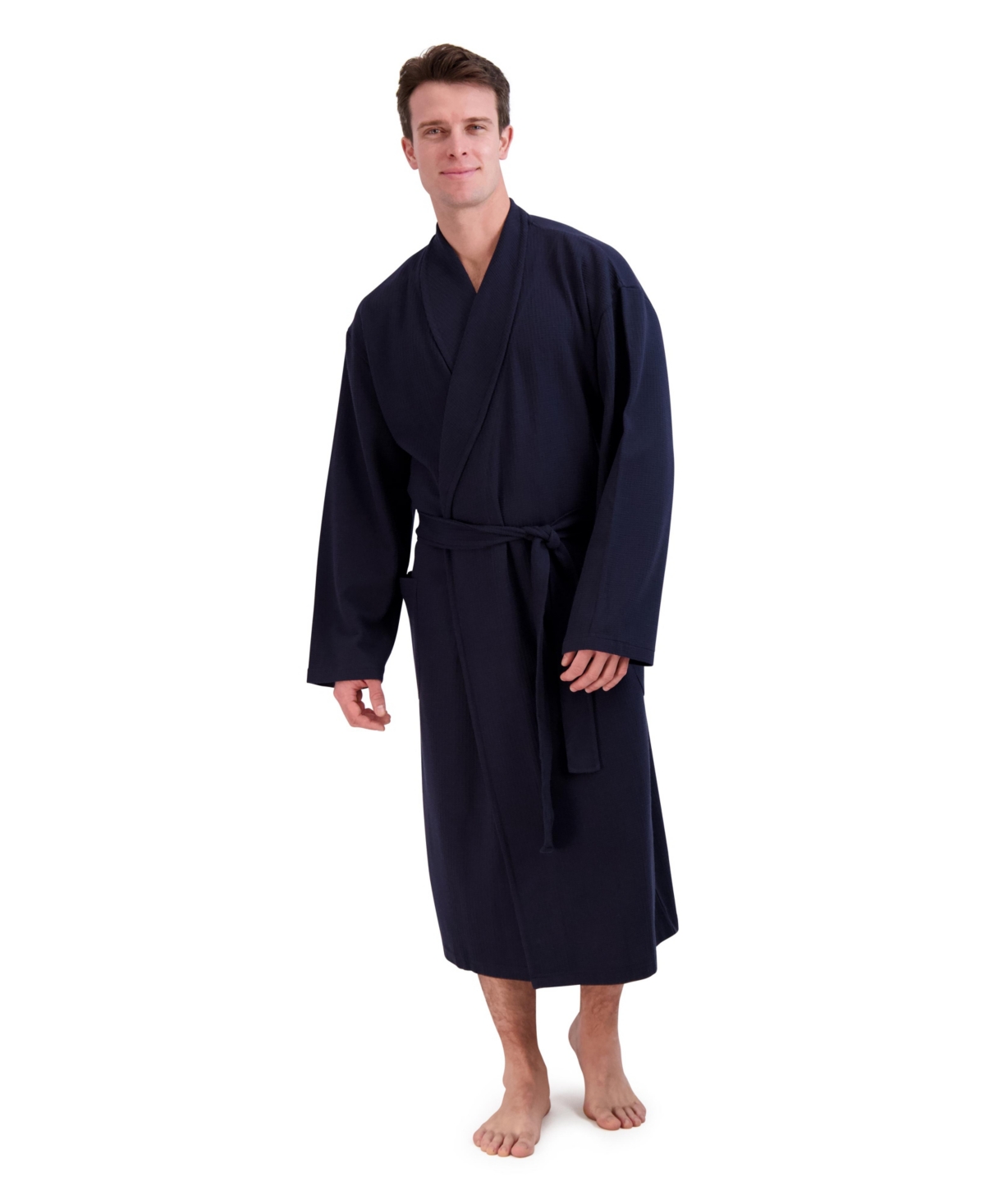 Hanes Men's Big And Tall Cotton Waffle Knit Robe In Navy