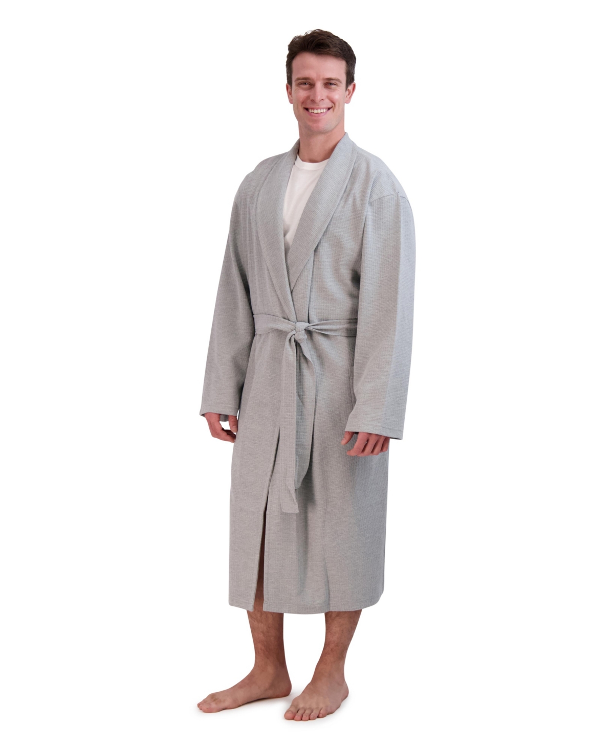 Hanes Men's Big And Tall Cotton Waffle Knit Robe In Heather Gray