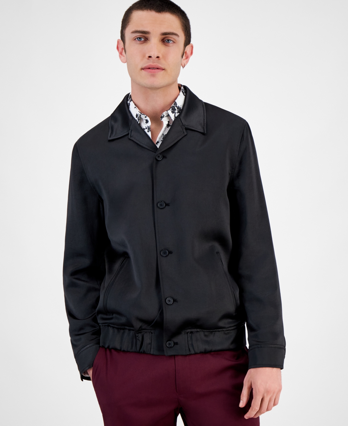 Inc International Concepts Men's Sam Regular-fit Satin Shirt Jacket, Created For Macy's In Deep Black