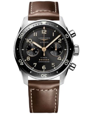 Longines - Men's Swiss Automatic Chronograph Spirit Flyback Chronometer Brown Leather Strap Watch 42mm