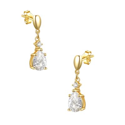 14k Gold Plated with  Cubic Zirconia Raindrop 2-Stone Dangle Earrings in Sterling Silver