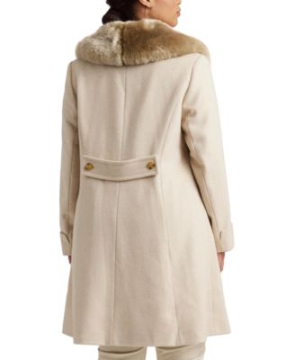 Lauren Ralph Lauren Plus Size Faux-Fur-Collar Coat - Macy's