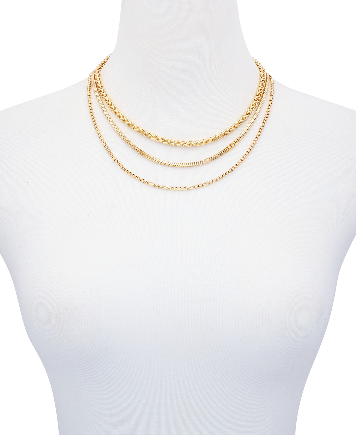 Vince Camuto Gold-Tone Mixed Chain Trio Layering Necklace Set, 3 piece