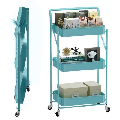 4 tier Rolling Utility Cart with Lockable Wheels, Adjustable Baskets Metal Storage Cart for Home Kitchen
