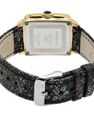 Women's Padova Swiss Quartz Gemstone Floral Swiss Quartz Black Leather Watch 30mm