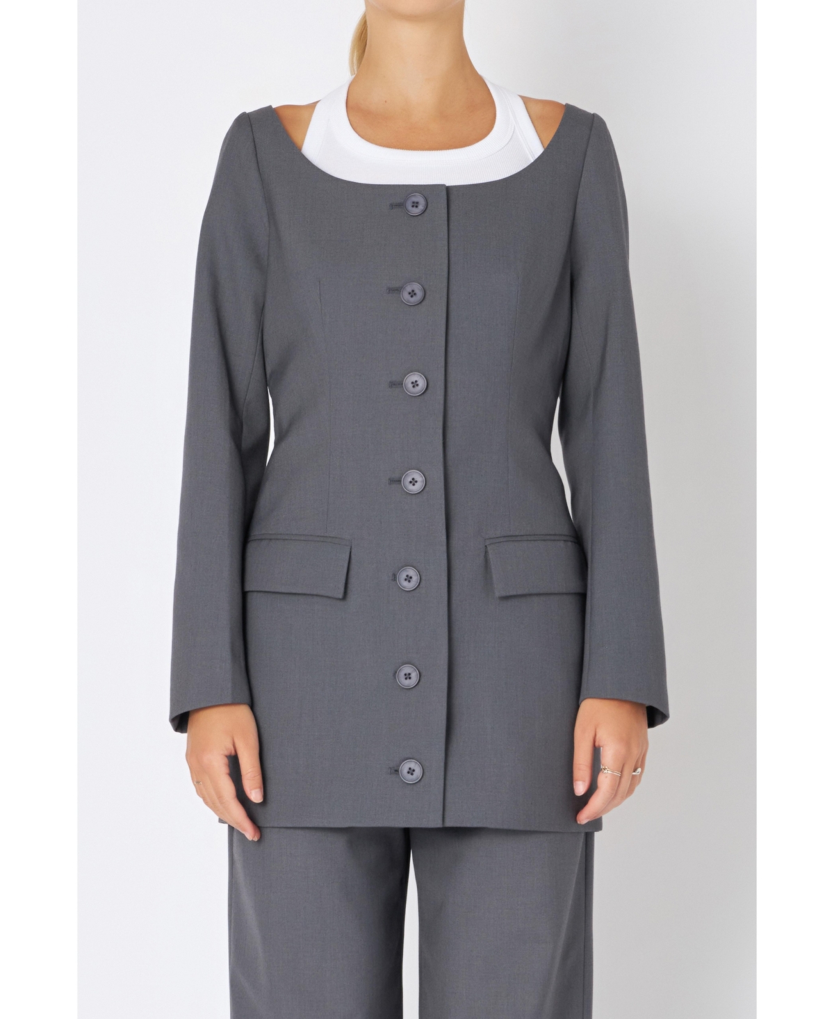 Grey Lab Boat Neck Blazer In Heather Grey
