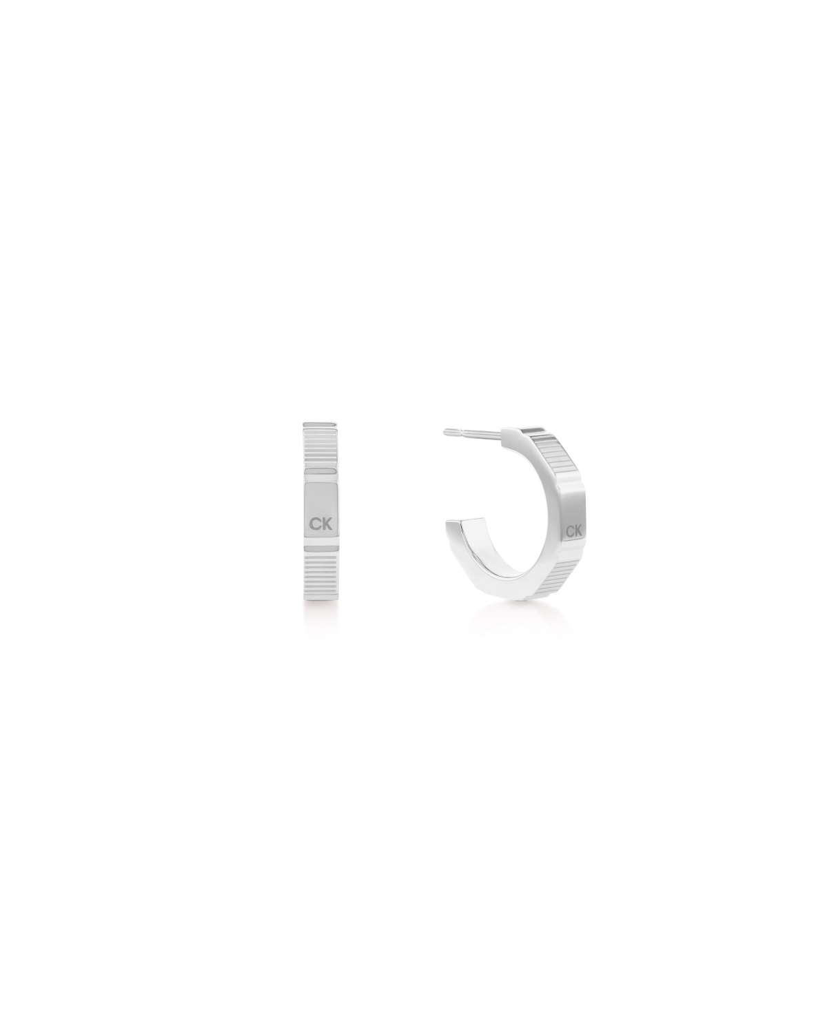 Stainless Steel Block Hoop Earrings - Silver Tone