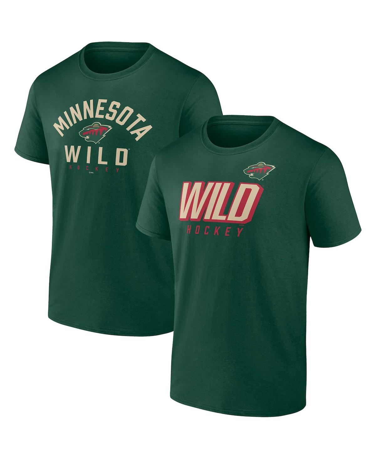 Shop Fanatics Men's  Green Minnesota Wild Wordmark Two-pack T-shirt Set