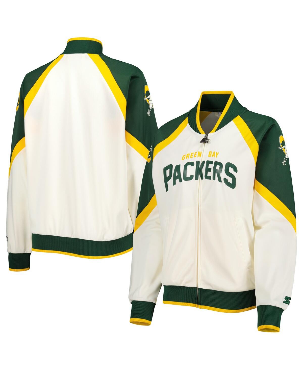 Shop Starter Women's  White, Green Green Bay Packers Overtime Raglan Full-zip Track Jacket In White,green