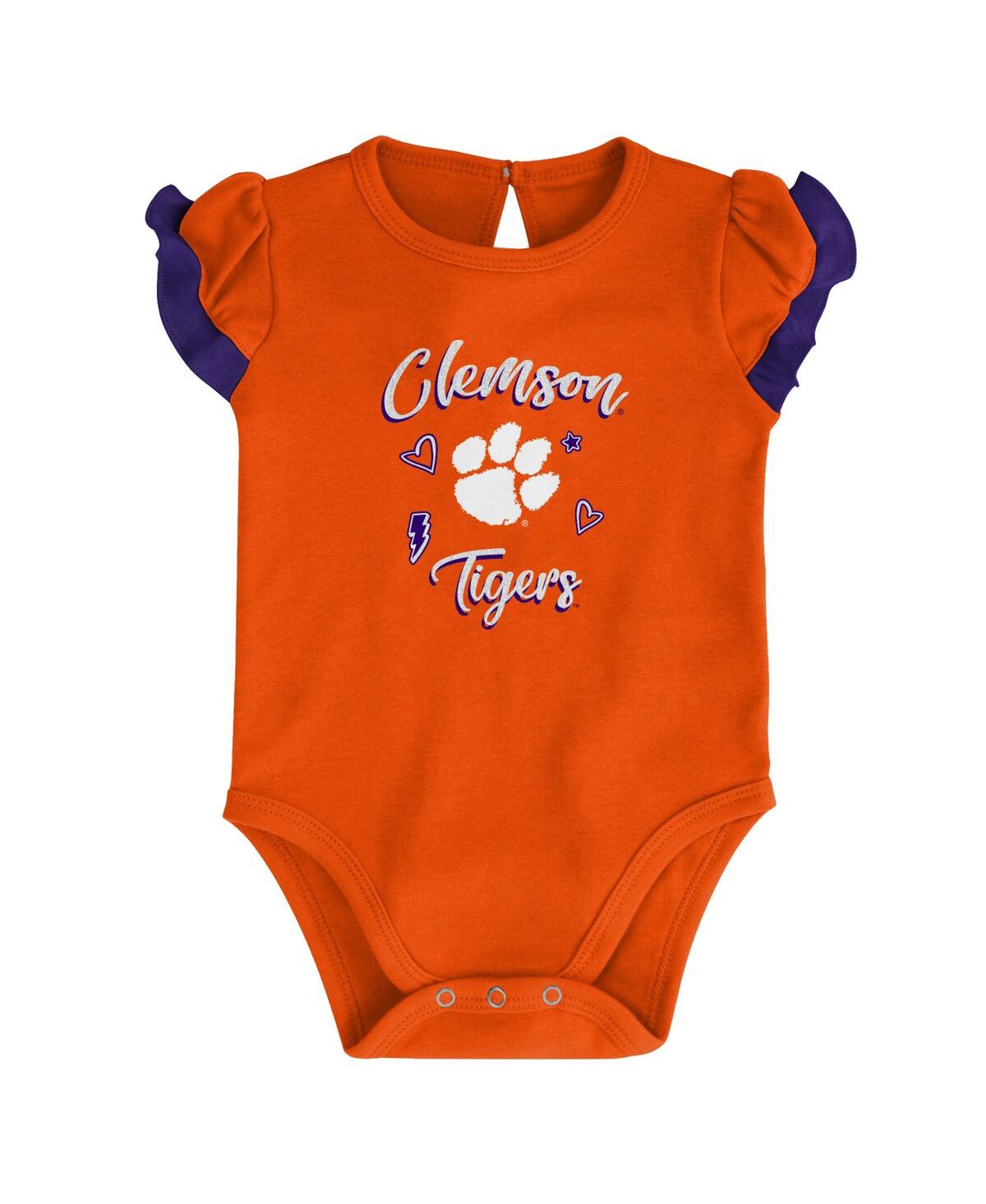 Shop Outerstuff Girls Newborn And Infant Orange, Purple Clemson Tigers Too Much Love Two-piece Bodysuit Set In Orange,purple