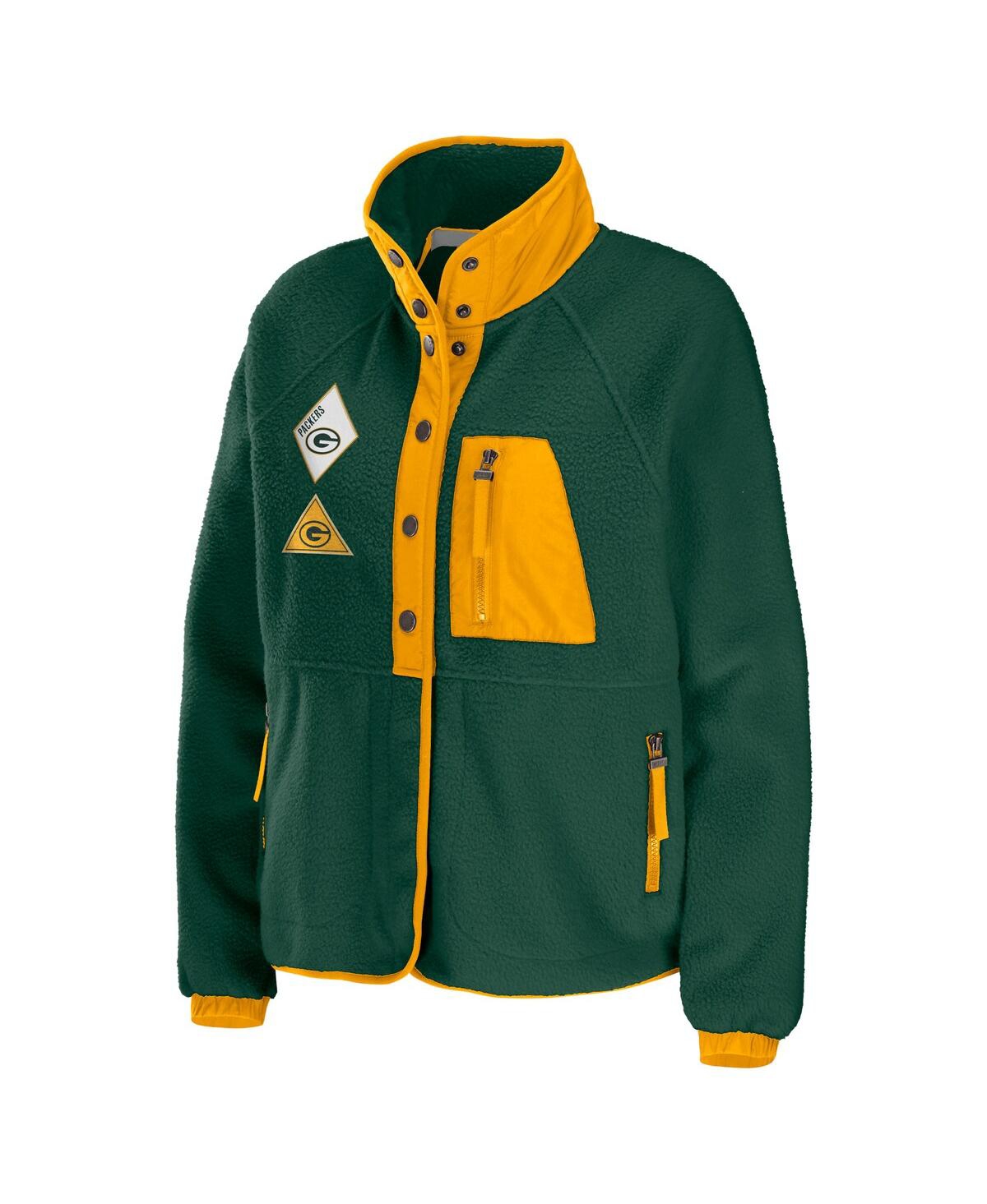 Shop Wear By Erin Andrews Women's  Green Green Bay Packers Polar Fleece Raglan Full-snap Jacket