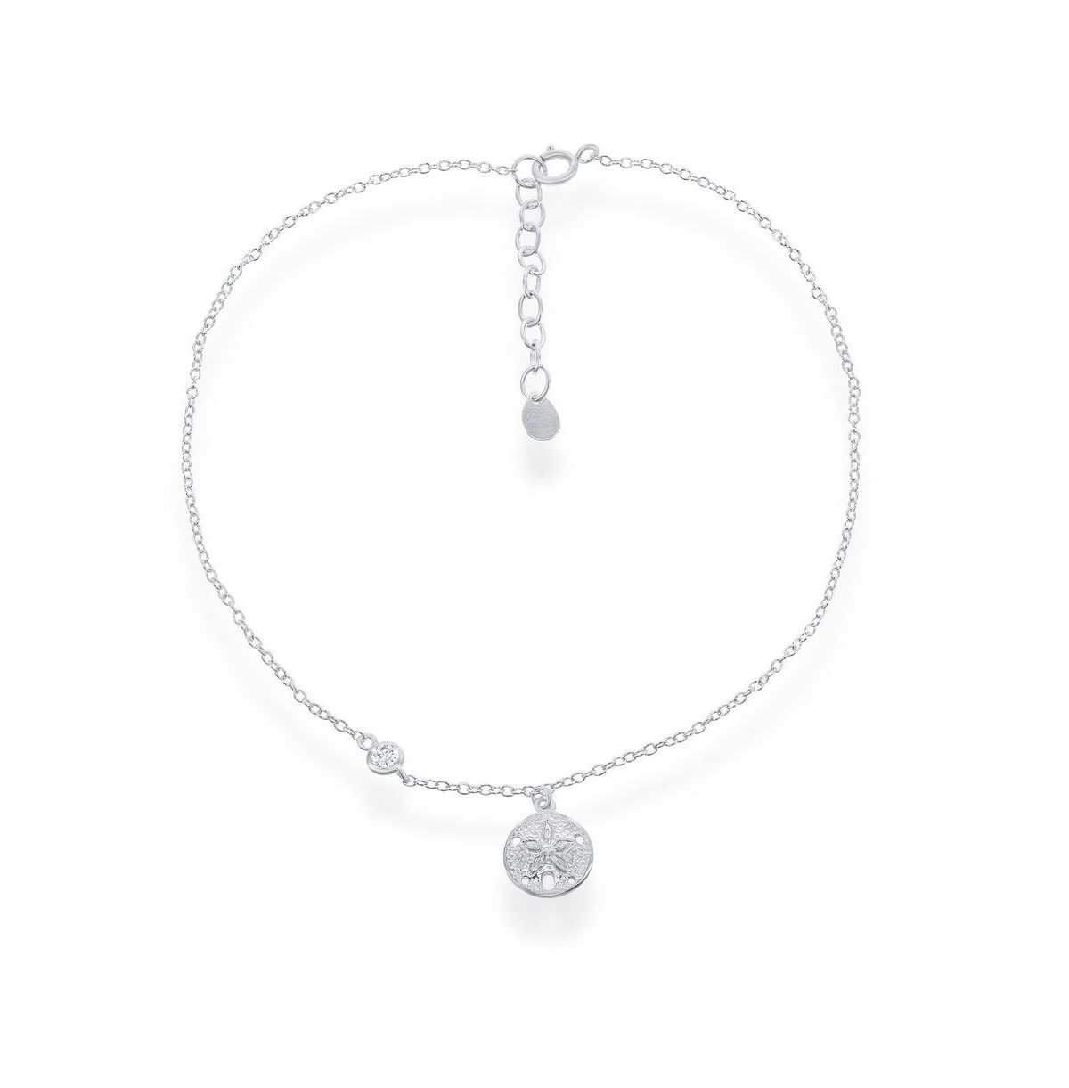 Simona Sterling Silver Sand Dollar with Single Cz Anklet