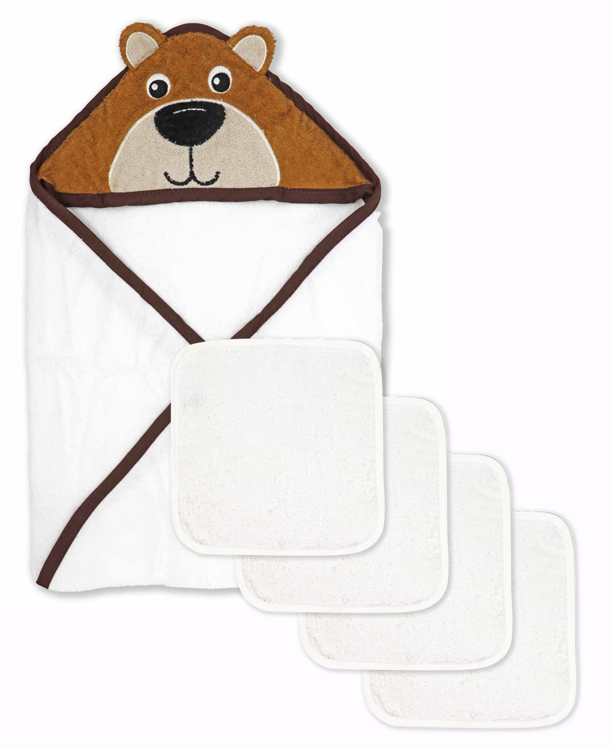 Baby Mode Jesse & Lulu Baby Boys Character Towel And Wash Cloth, 5 Piece Set In Tan Bear