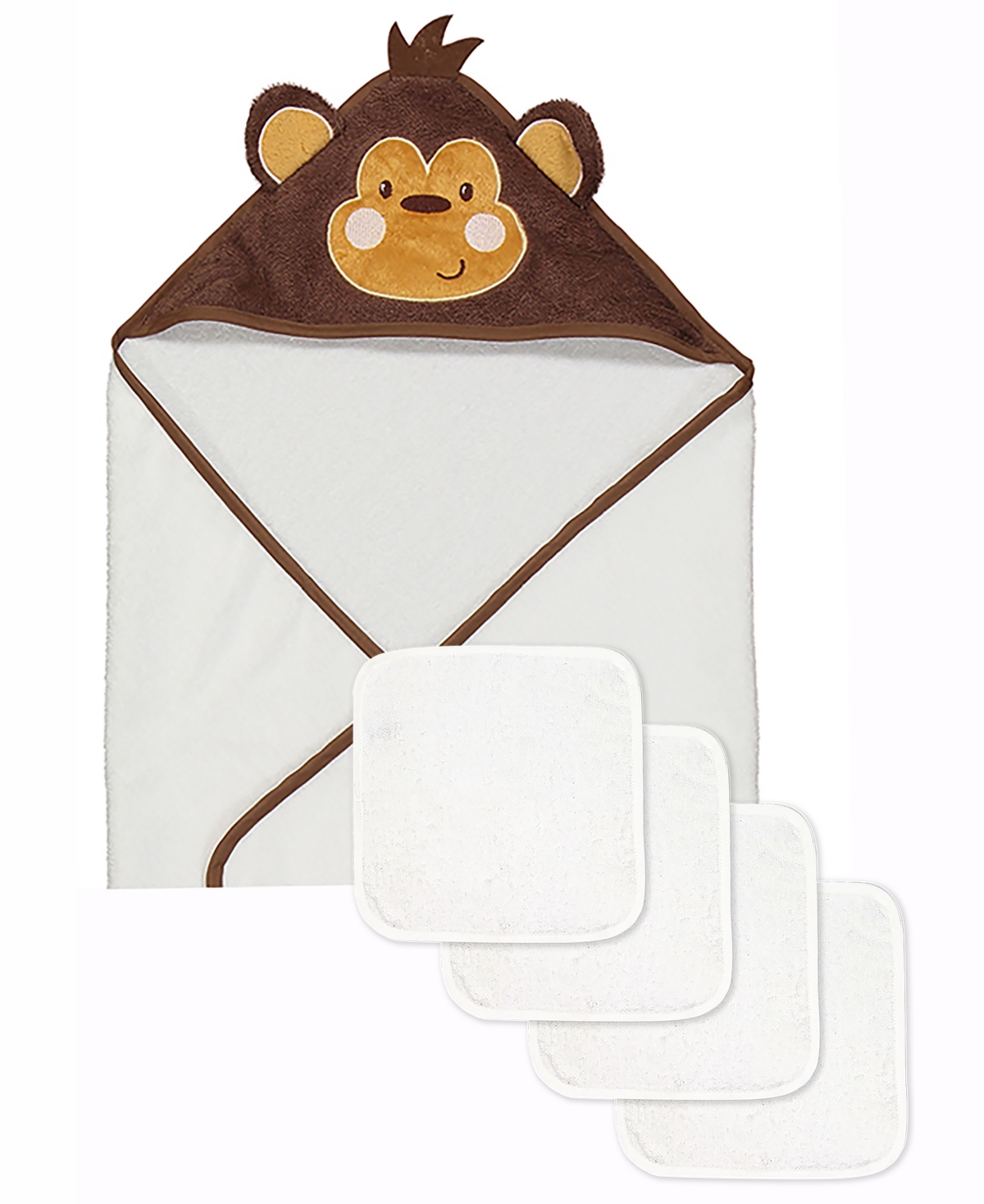 Baby Mode Jesse & Lulu Baby Boys Character Towel And Wash Cloth, 5 Piece Set In Brown