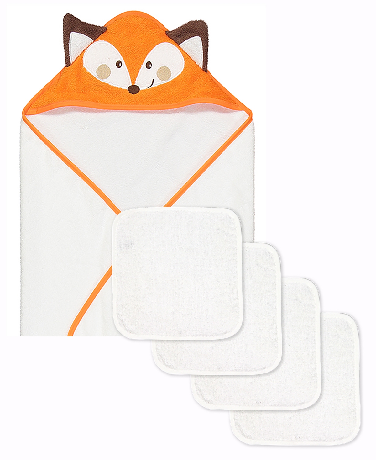 Baby Mode Jesse & Lulu Baby Boys Or Baby Girls Character Bath Towel And Wash Cloth, 5 Piece Set In Orange
