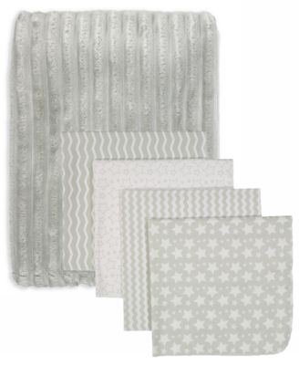 Jesse & Lulu Baby Boys Striped Blankets, 5 Piece Set - Soft Gray