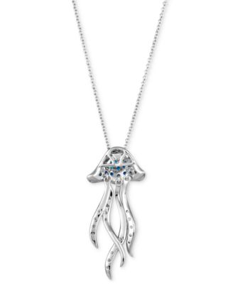 Ombr&eacute;&reg; Multi-Gemstone (3/8 ct. t.w.) & Nude Diamond (1/4 ct. t.w.) Jellyfish Pendant Necklace in 14k White Gold, 18" + 2" extender