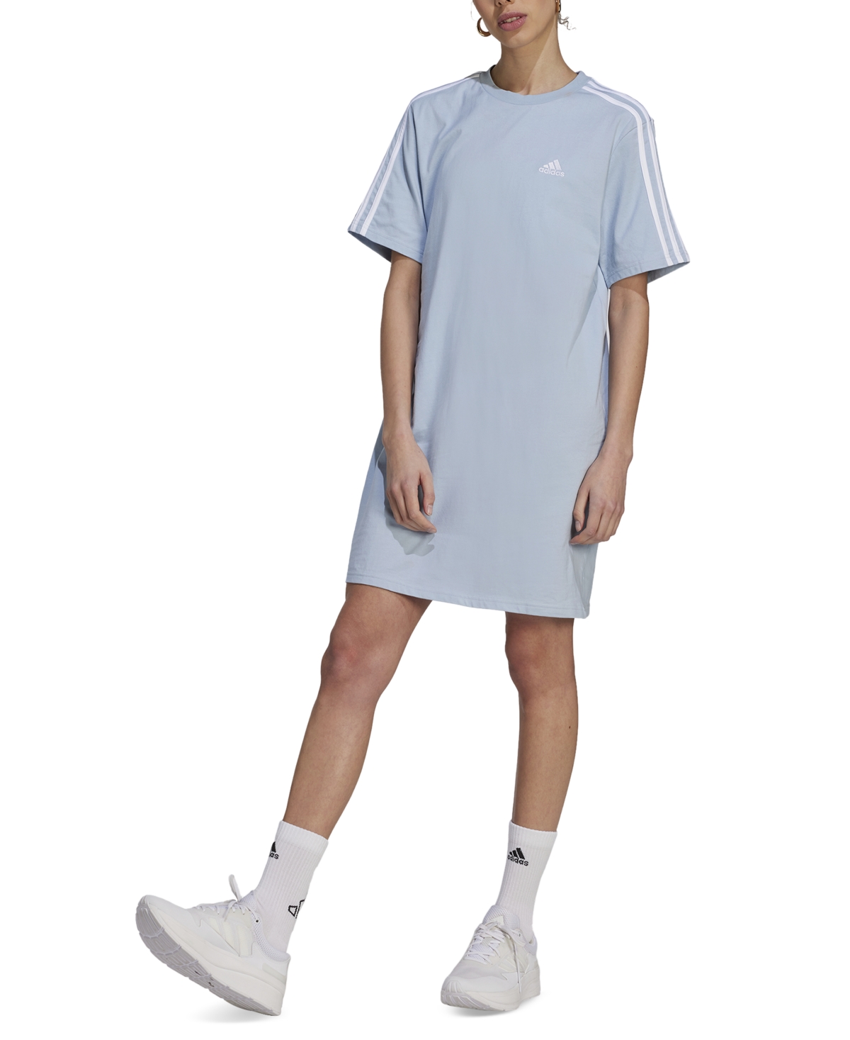 Shop Adidas Originals Women's Active Essentials 3-stripes Single Jersey Boyfriend Tee Dress In Lt,pasblue